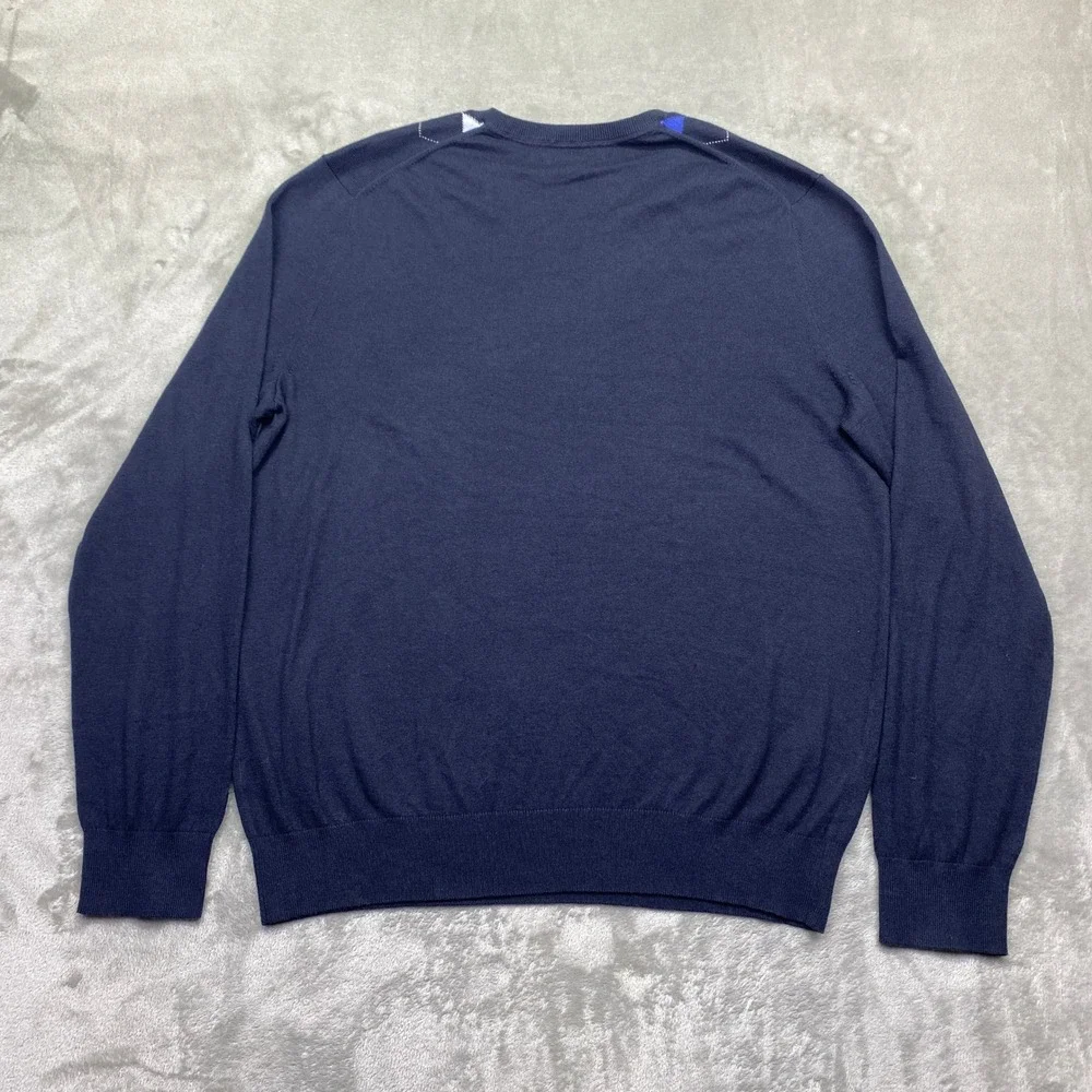 Banana Republic Mens‎ Silk Cotton Cashmere Argyle V-Neck Sweater Navy Blue Large